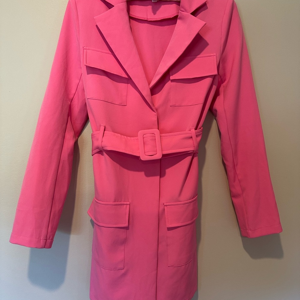 Pink Lily Women's Vibrant Pink Belted Blazer
